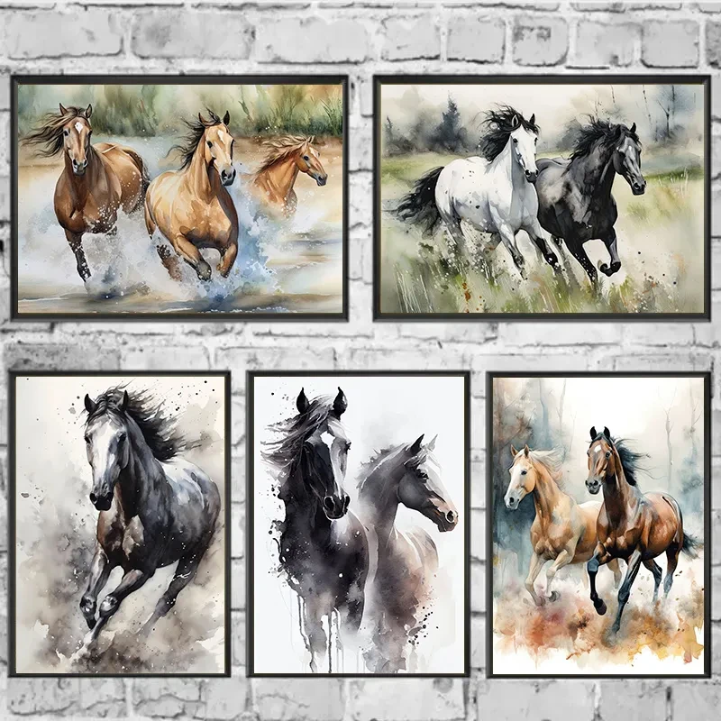 Wild Animals Canvas Poster Painting, Running Horse Portrait, Modern Wall Art, Picture for Living Room, Home Decor