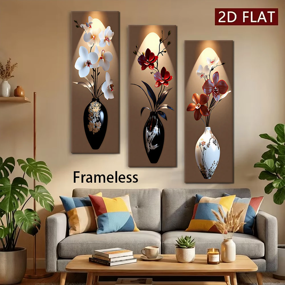 1 set of new Chinese triple wall stickers, living room entrance simulation, butterfly orchid vase background wall stickers, mode