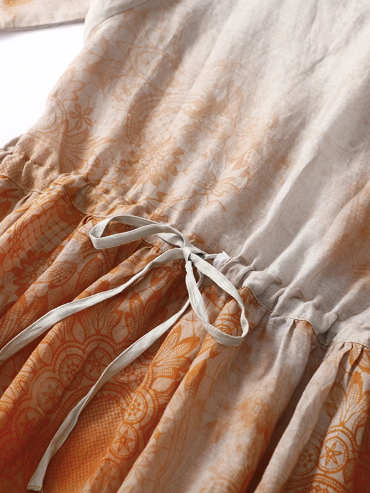 New Chinese Sle National Trend Linen Seven Sve Women's Spring Summer Vintage Sumi Printing Slimming Maxi Dr