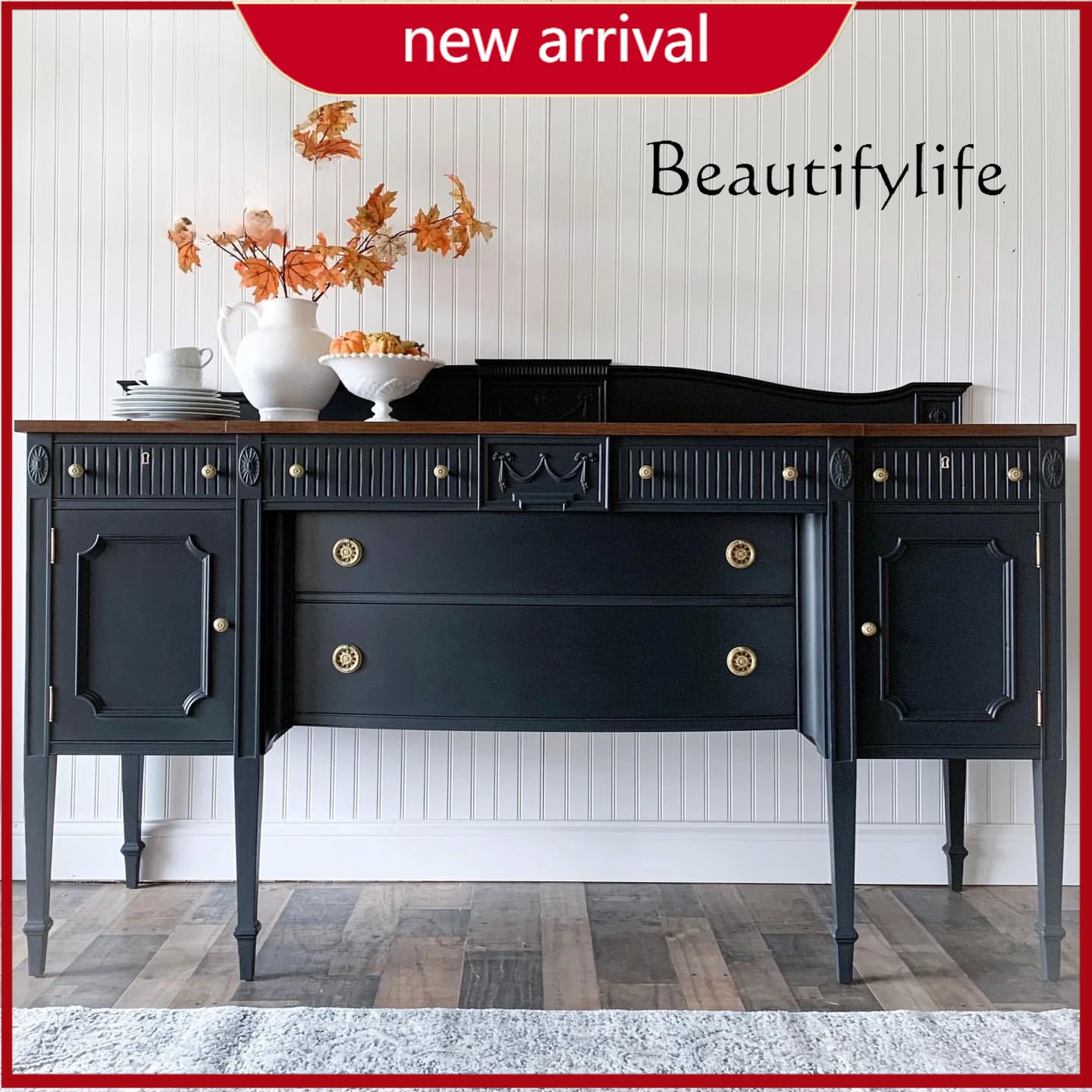 

aQ ZY French Solid Wood Dining Side Cabinet American Entry Foyer Wall Side Cabinet Bedroom Carved Entrance Cabinet