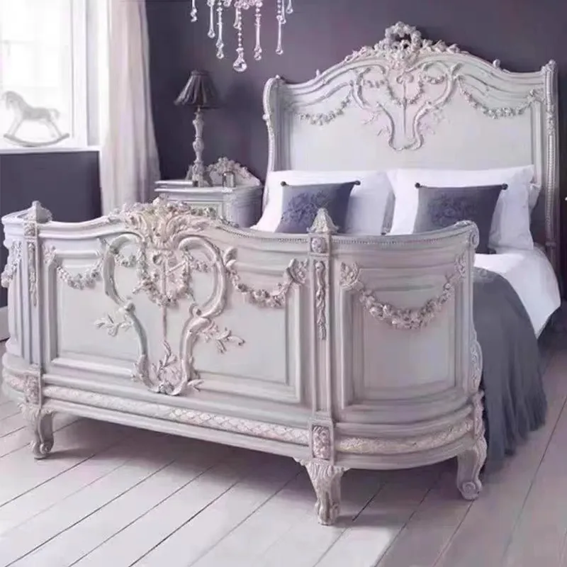 

Home French solid wood bed antique carved 1.5 meters single bed old master bedroom 1.8 meters creative cow head double bed weddi