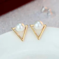 Small Triangle Stud Earrings for Women Imitation Pearl Tiny Earrings Korean Fashion Ear Jewelry Sweet Cute Ear Accessories