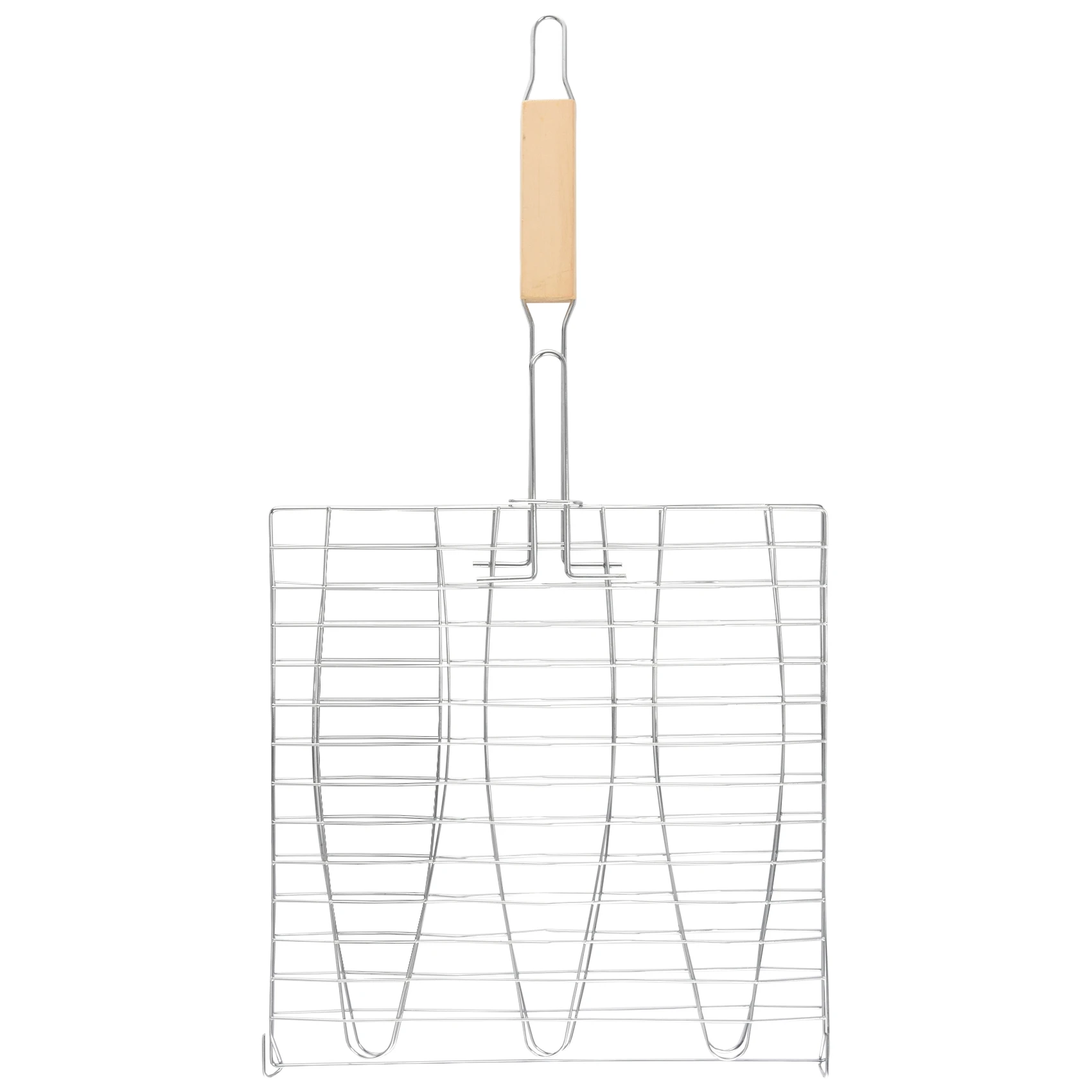 BBQ Fish Grill Net Barbecue Grilling Fish Rack Non-Stick Grilling Basket Wood Handle Barbecue Tool 2 Pcs