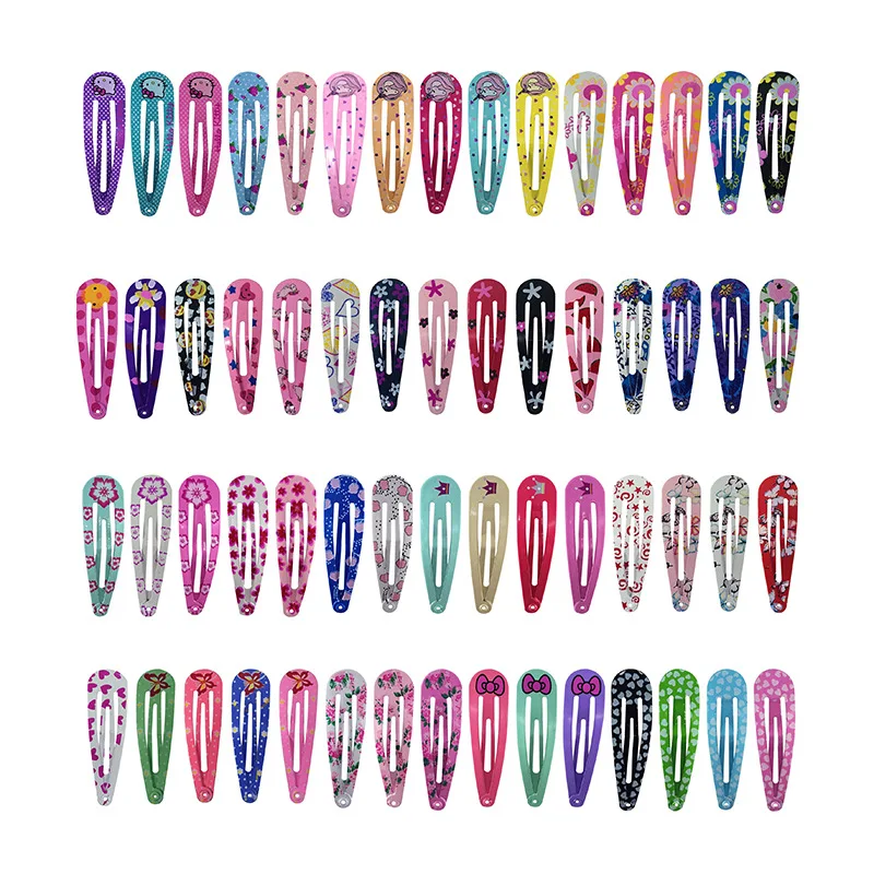 50Pcs/Lot Alloy Hair Accessories Children Hairpin Print Flower Cartoon Hairclip Solid Candy Color Head Barrettes Girls Headdress