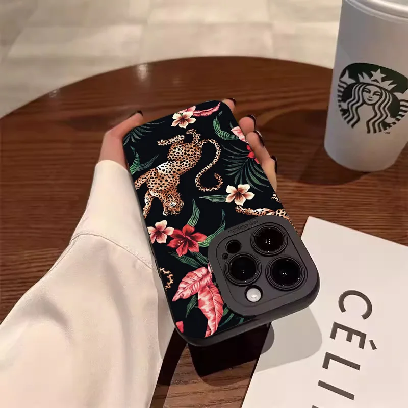 Leopard Eyes Flower Print Case For Samsung S26 Cases Galaxy S25 S24 Ultra S23 FE S22 Plus S21 A16 A56 A35 A55 A34 A54 A53 Cover