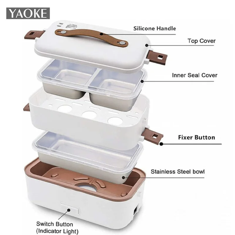 Electric Lunch Box Portable Thermal Bento Lunch Box can be inserted into the household electric hot lunch box three layer