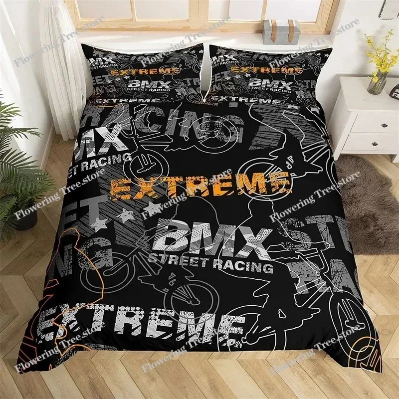 Extreme Sport Duvet Cover Motocross Bedding Set For Youth Teen Boys Room Microfiber 3D Motocross Racing Moves Theme Quilt Cover0