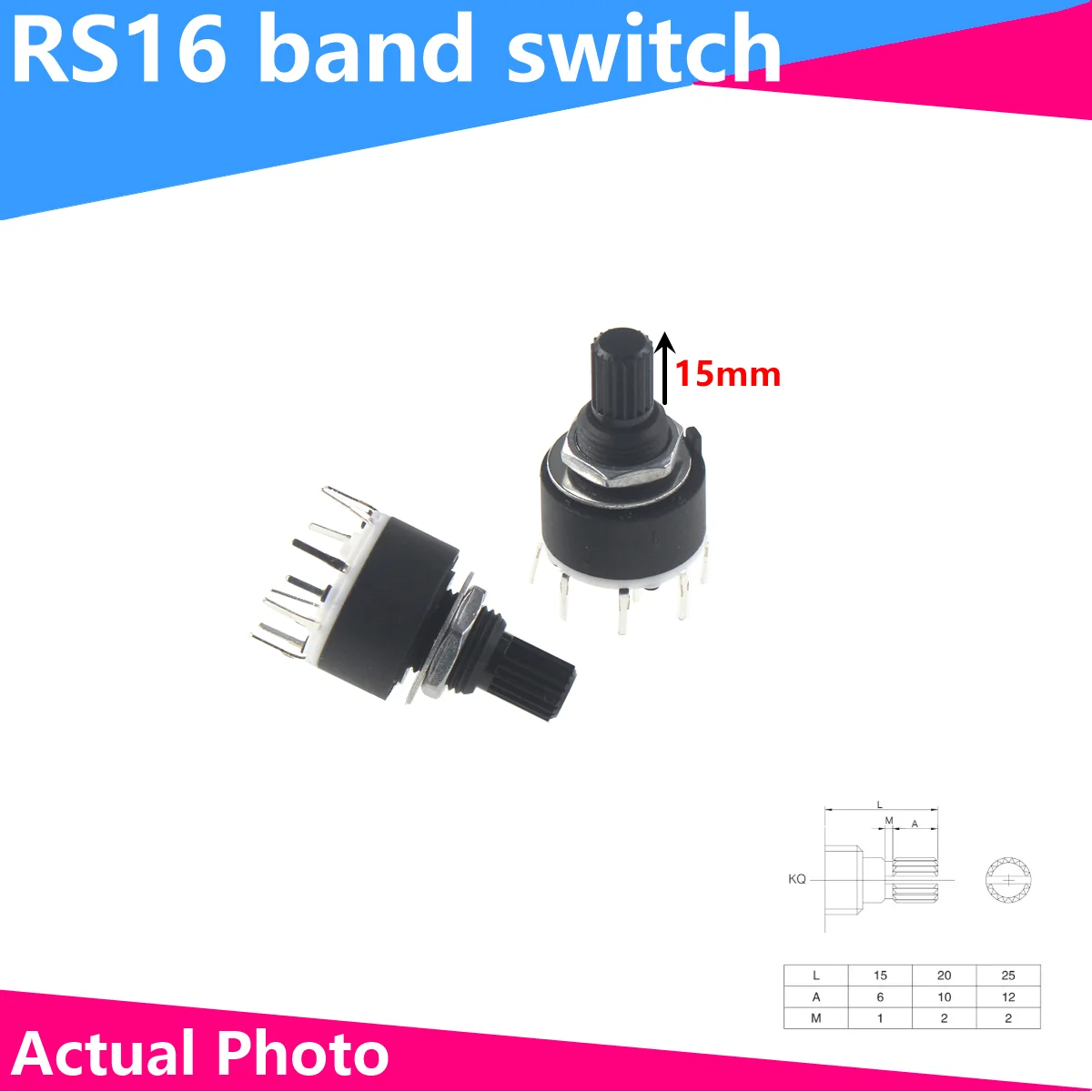 

Band switching Potentiometer RS16 16MM rotary 1 knife 2 knife 3/4/5/6/8 gear 15 flower shaft SR16 flower shaft