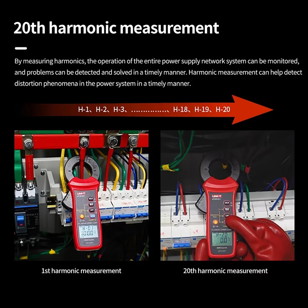 UNI-T UT251C + Pinza amperometrica corrente di dispersione 60A AC Pinza amperometrica digitale Vero RMS PEAK Hold Bluetooth LPF Misura test armonico