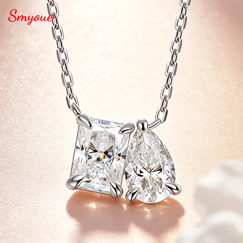 Smyoue 2-5CTTW Radiant Cut Moissanite Necklace for Women 2 Stones Luxury Lab Diamond Pendant S925 Sterling Silver Plated 18K