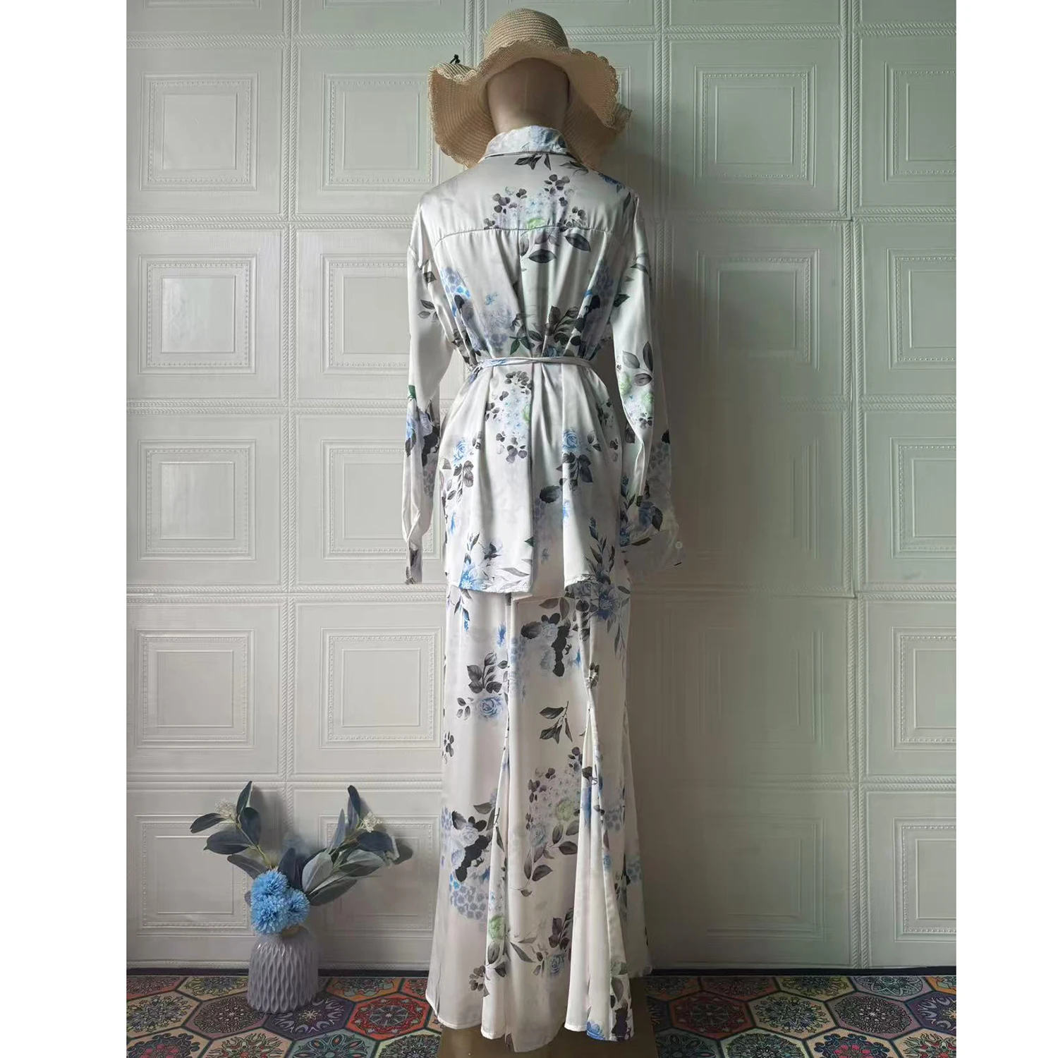 المرأة الربيع الصيف الأزهار طباعة واحدة الصدر مثير فستان كاجوال البدلة