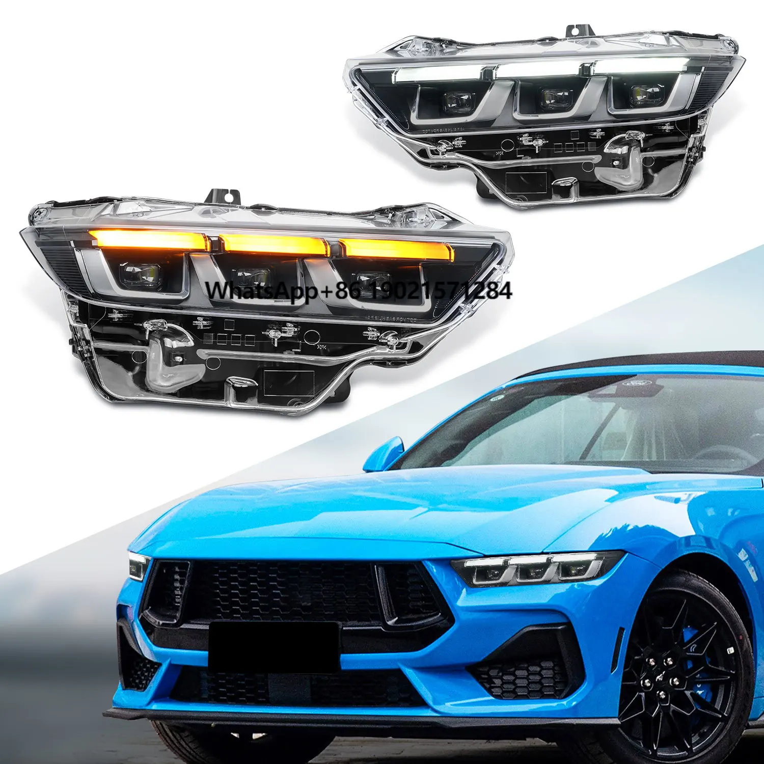 

Archaic Full LED Head Lamp Plug and Play Chrome Front Light for 2024+ Ford Mustang Sequential Turn Signal OE Factory Head Lights