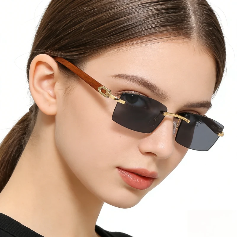 

Rimless Sunglasses Rectangle Fashion Popular Women Men Shades Small Square Driving Glasses Female Male Summer Traveling Eyewear