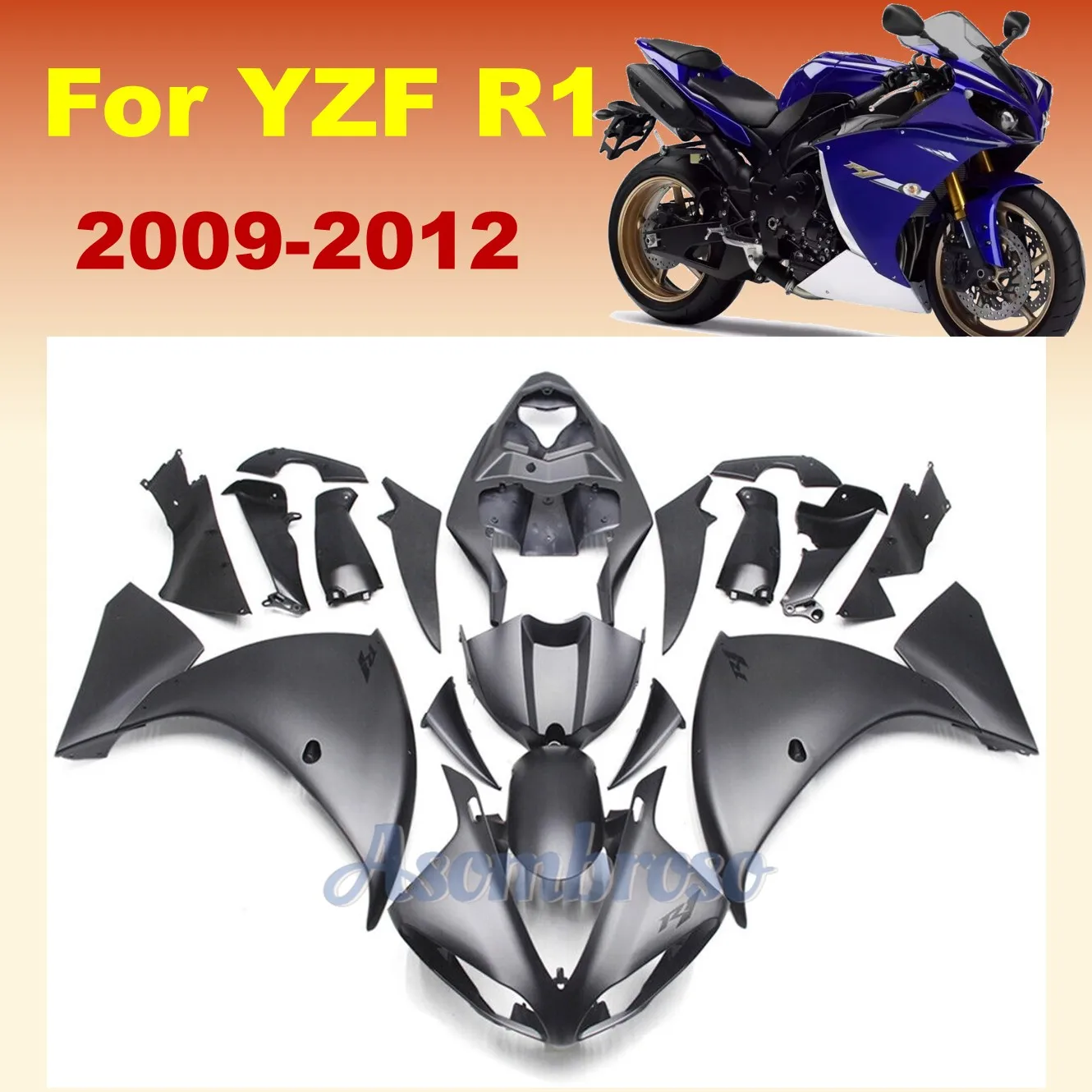 Silvery Grey Body set for Yamaha YZF-R1 2009 2010 2011 2012 YZFR1 09-12 YZF R1 Great Quality ABS Injection Molding Fairings kit