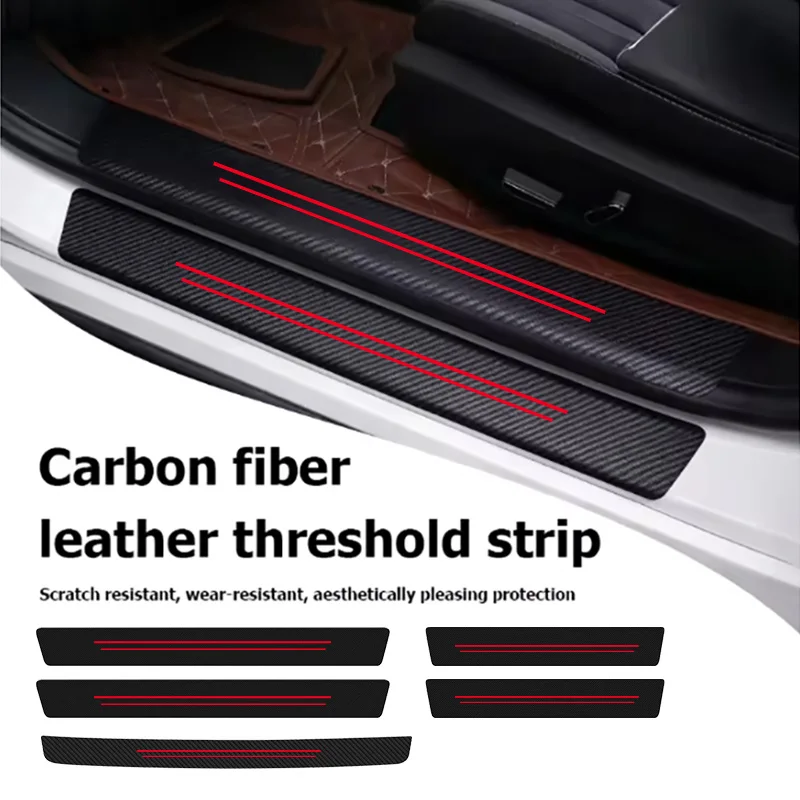 2 Red Line Car Threshold Strips, Anti-Step Protection Strips, Trunk Anti-Scratch Stickers, Protective Strips, Interior Welcome Pedal Modification and Decoration Accessories