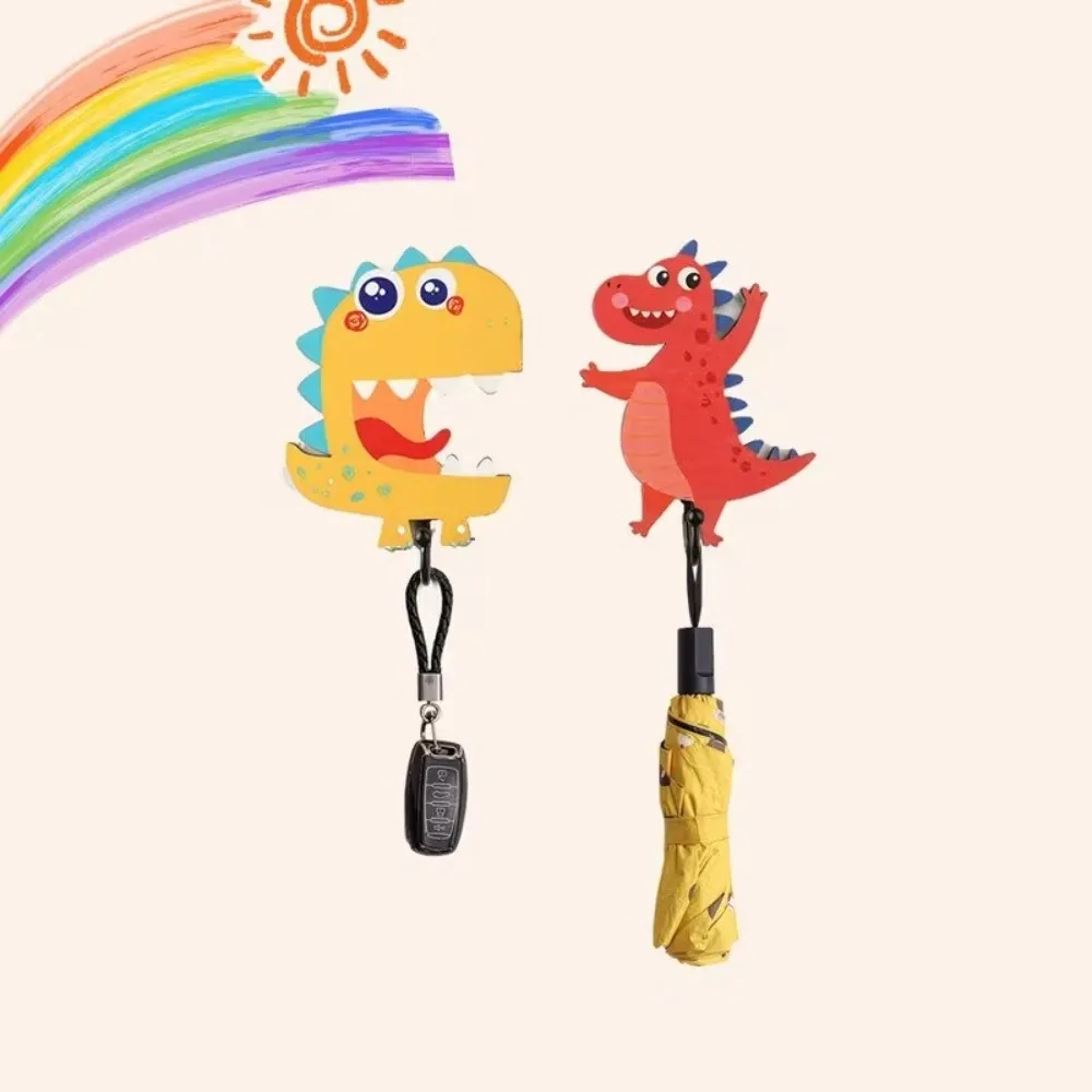 Picture 4: 4Pcs 4 Hooks Dinosaur Wall Hooks Cartoon Strong Bearing Entryway Key Hanger Stable Structure Smooth Surface Wall Decor Hooks