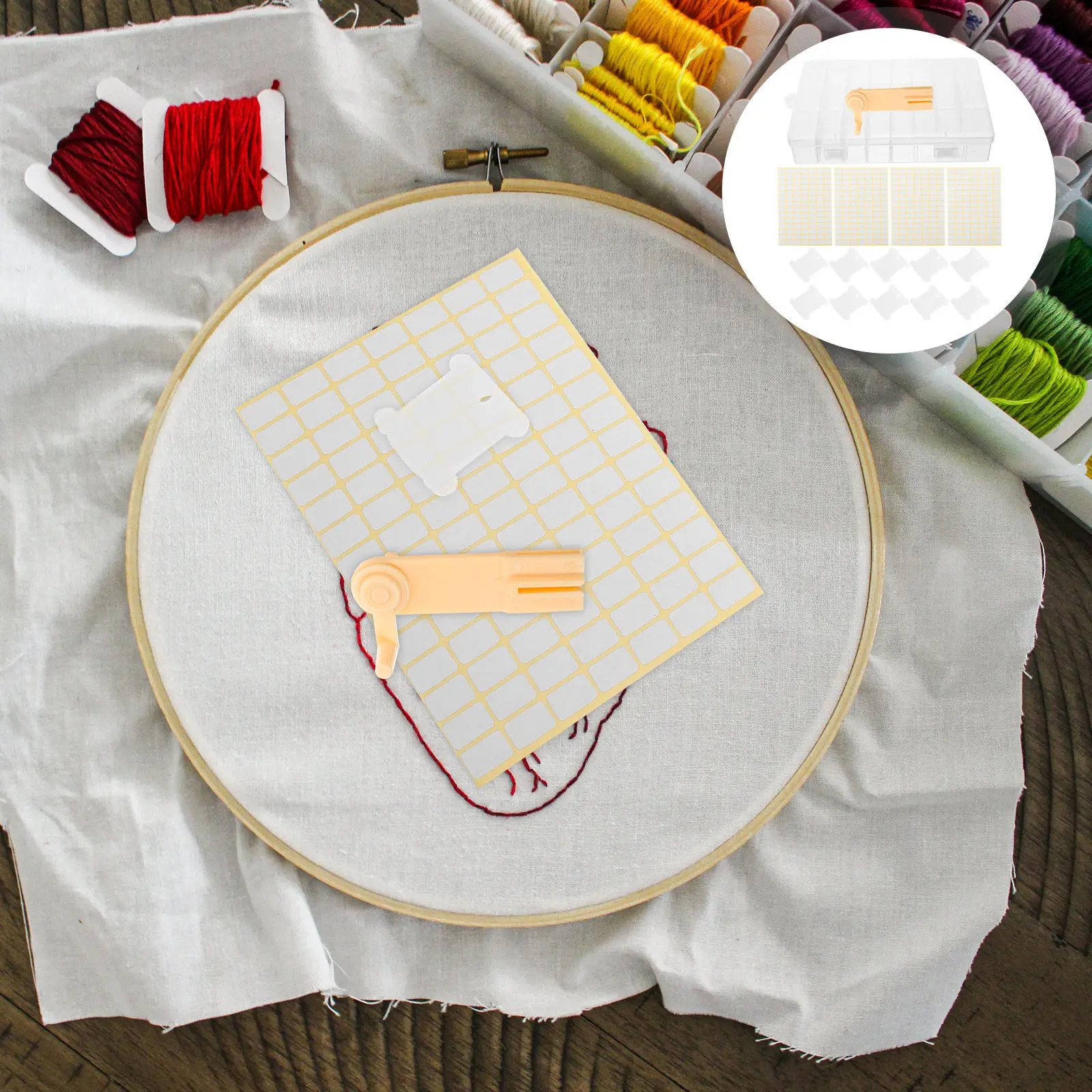 1Set Cord Wind Tools Embroidery Thread Organizer Box Stickers Cross Stitch Winder Thread Management Storage Multiple Compartment