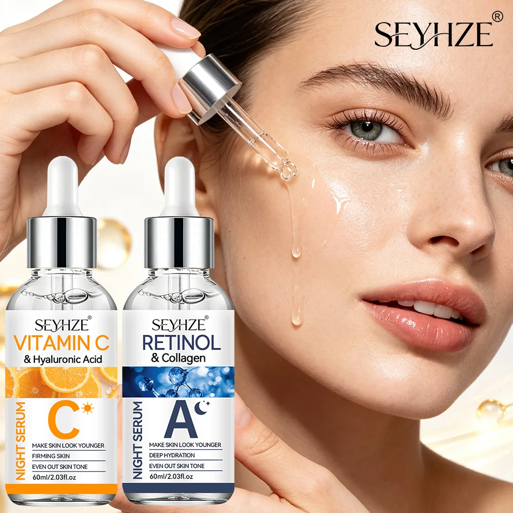 SEYHZE Day & Night Hydrating Serum 2pcs. Infused with Collagen, Retinol & Cherry Blossom. Brightens, firms,  72H moisture, lifts