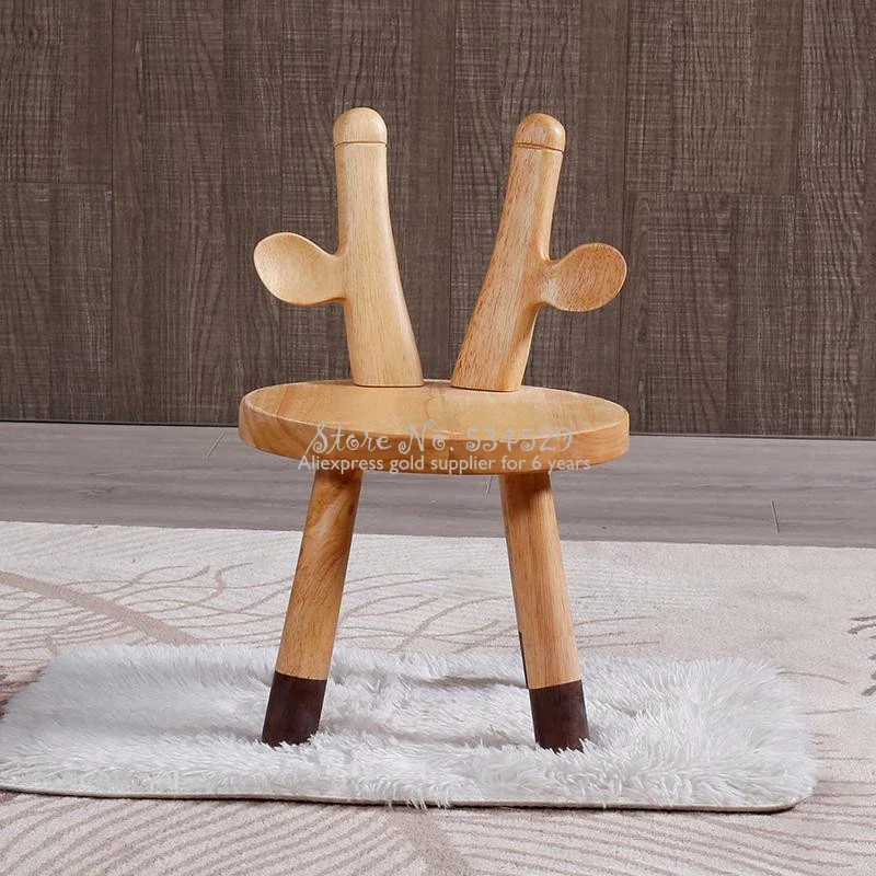 Solid Wood Children\'s Stool Cartoon Baby Chair Oak Animal Seat Rabbit Reindeer Chair Fun Kid Furniture Comfortable Child Seating