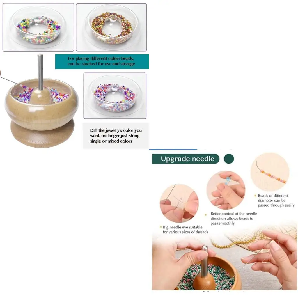 Wooden Bead Spinner Large Bead Spinner Bowl Set with Clear Bowls,Beading Needle