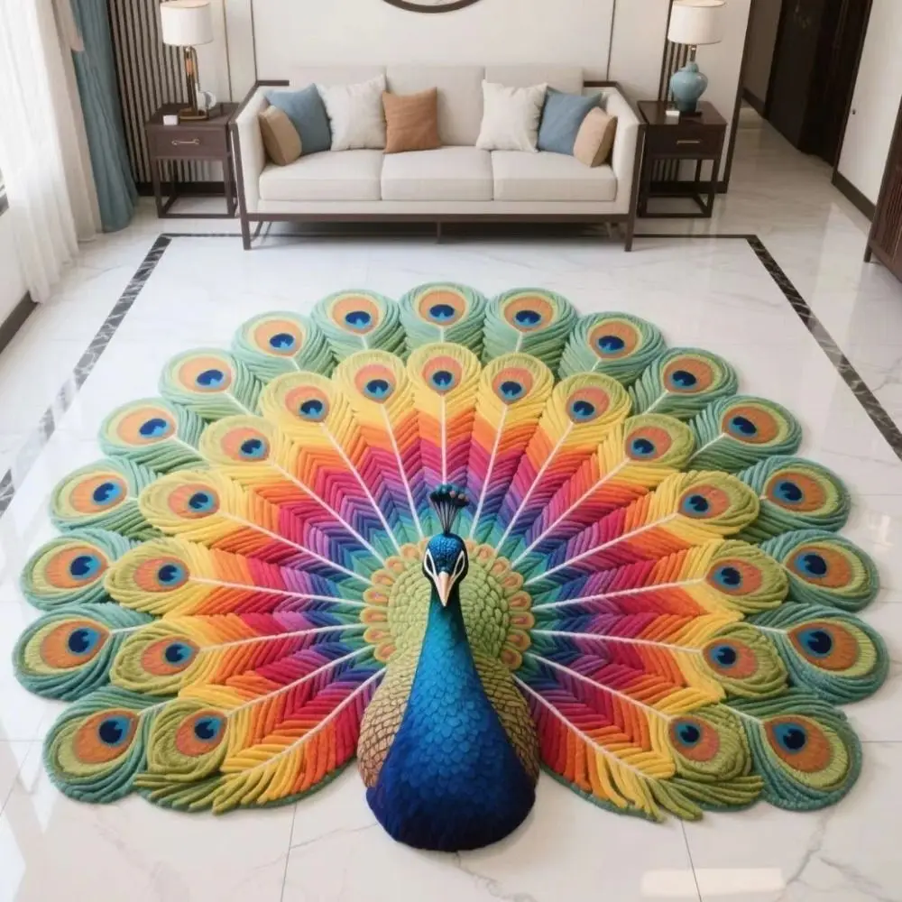 Special-shaped Peacock Carpet Soft Non-slip Peacock Mat Absorbent 40x40cm/60x60cm/80x80cm/100x100cm Door Gasket