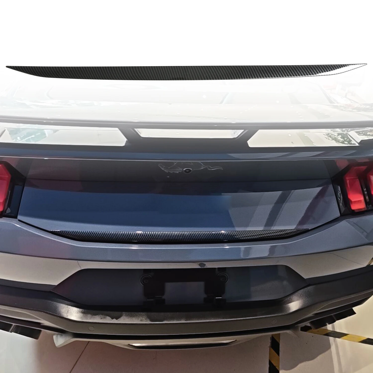 For Ford Mustang 2024 2025 Car Accessories ABS Carbon Fiber Printed Exterior Rear Trunk Lid Decoration Stripe Trim 1pcs