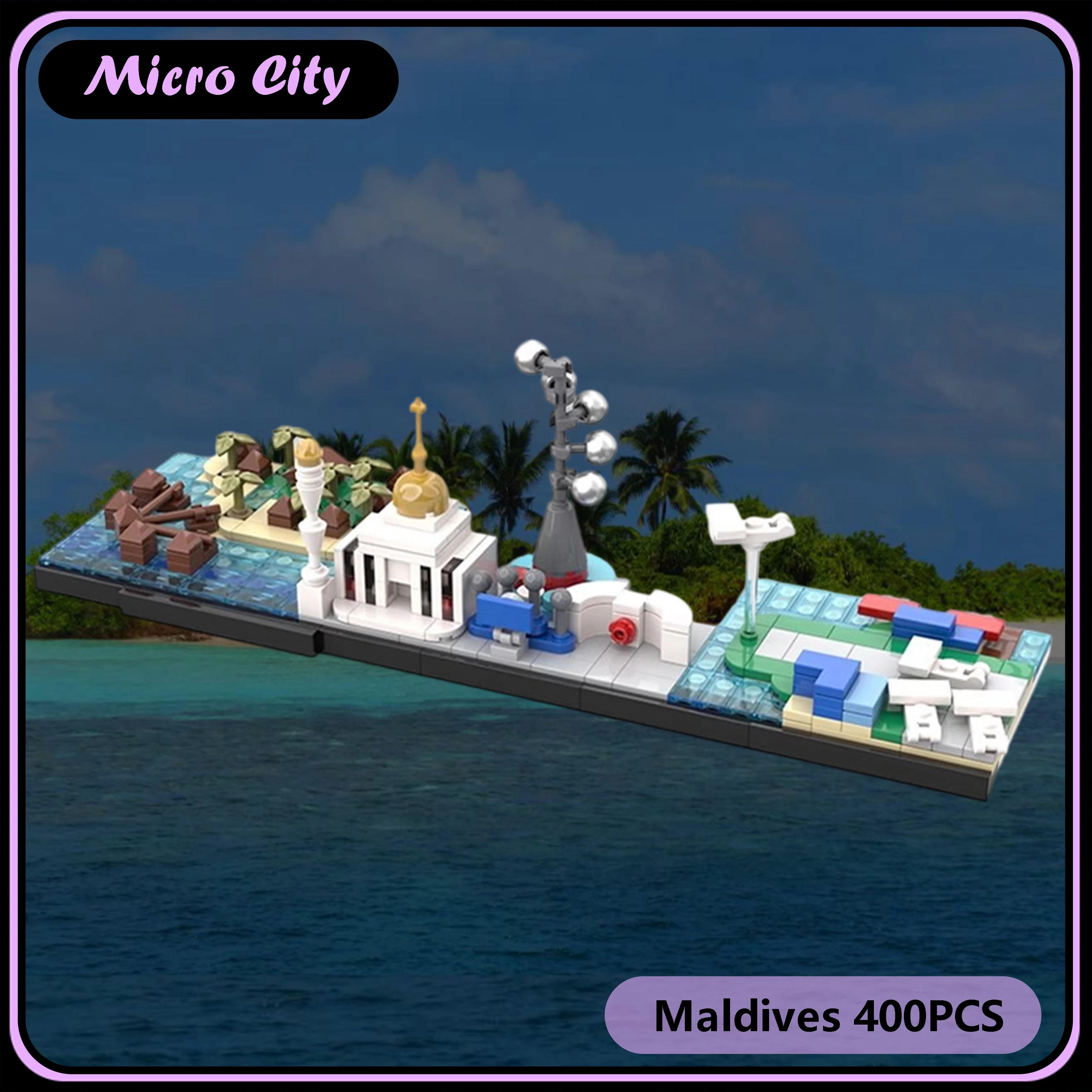 MOC Micro City Skyline Malediven, DIY Miniatuur Architectuur Bouwstenen Model, Creatieve Assemblage Display Set modellen geschenken