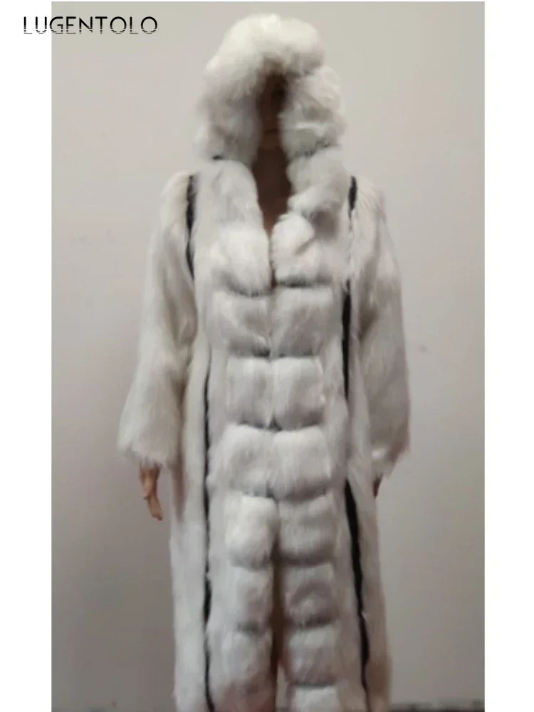 Women Faux Fur Coat Winterf Fashion Warm X-Long Large Size Coats Solid Hooded Lady Loose Open Stitch 5XL New 2024 Elegant Cloth