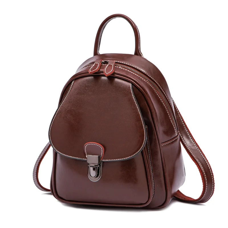 Genuine Leather Rucksack Travel Bag Girls Small School Daypack Knapsack Fashion Design Female High Quality Women Backpack