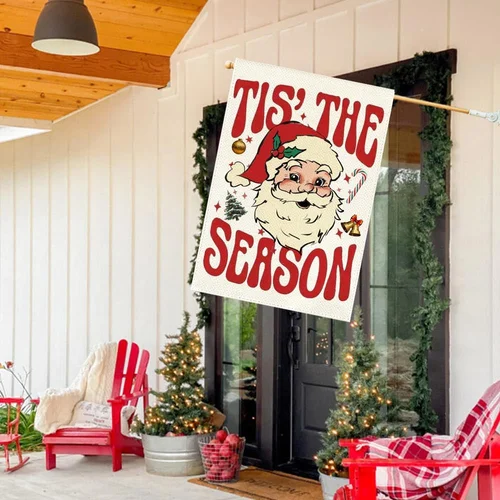 Christmas House Flag 28X40 Inch Double Sided Outside, Tis' the Season Santa Clau 7445016361333 AAV hhz
