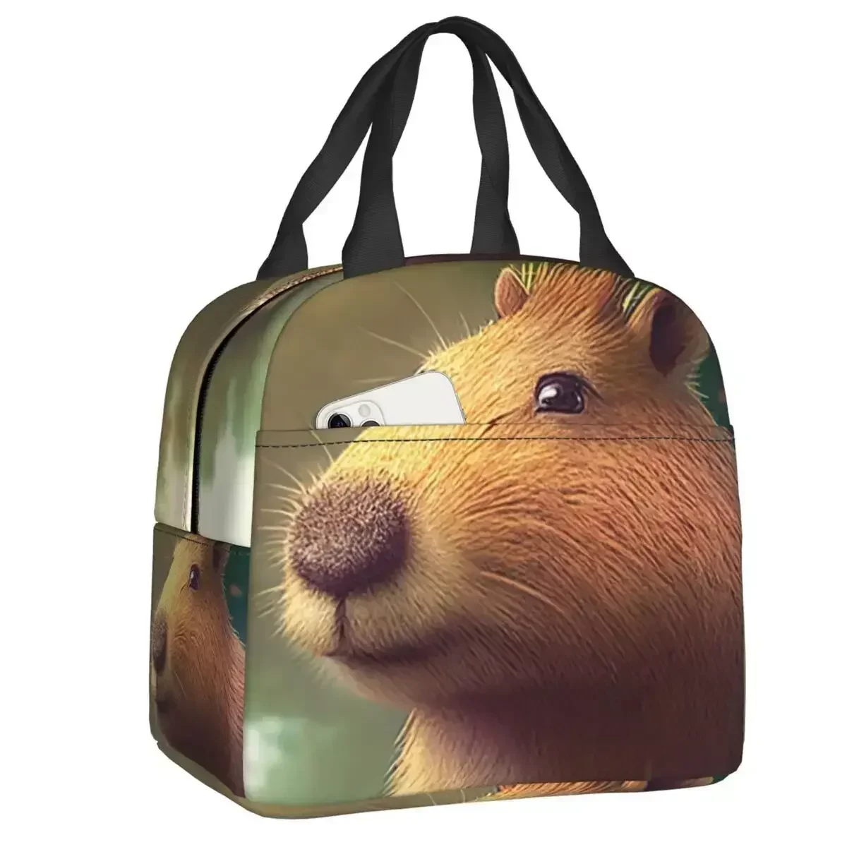 2024 New Custom Fuzzy Capybara In The Grass Lunch Bag Women Thermal Cooler Insulated Lunch Box For Kids School Children