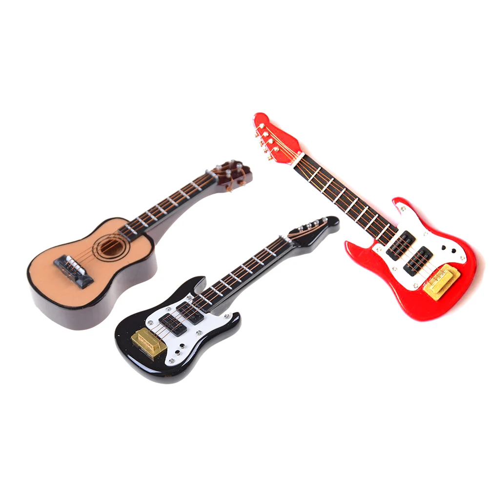 1:12 1:6 Dollhouse Miniature Music Electric Guitar Wooden Guitar Kids Toys Decor Doll house Instrument Model Doll Accessories