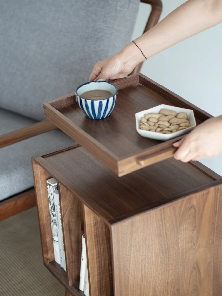 New Chinese style side table, black walnut bedside table, solid wood magazine rack for storage, coffee table side cabinet