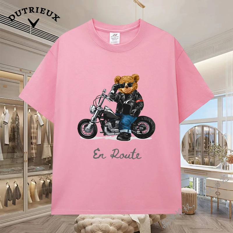 2024 New Luxury Bear Short Sleeved Men's and Women's Loose 230g Fabric weight Cotton Versatile Round Neck Breathable Inner Layup