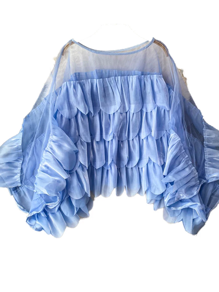 

Heavy Embroidery Lace Patchwork Long Sve Women's irt Summer Design Loose Slimming Top Korean Sle Commute Faion