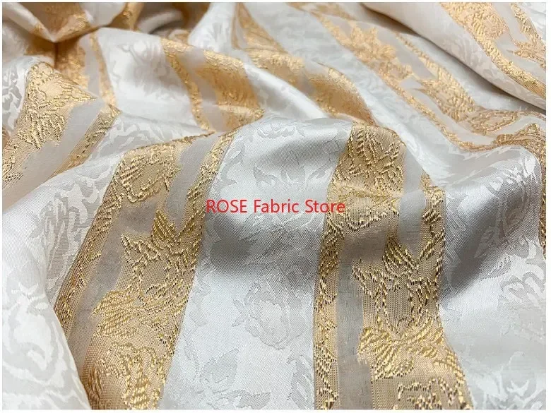 Vintage gold stripes  Organza Fabric Gold Thread Embroidery tulle for Blouse, Spring Dress, Party dress, Dance Dress