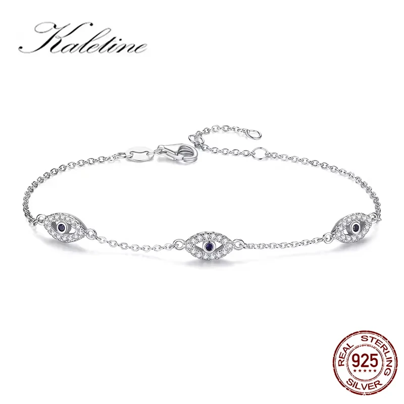 KALETINE Luxury Evil Eye Charm Bracelet for Women 925 Sterling Silver Shiny Cut Cubic Zircon CZ Adjustable Bangles Jewelry Gift