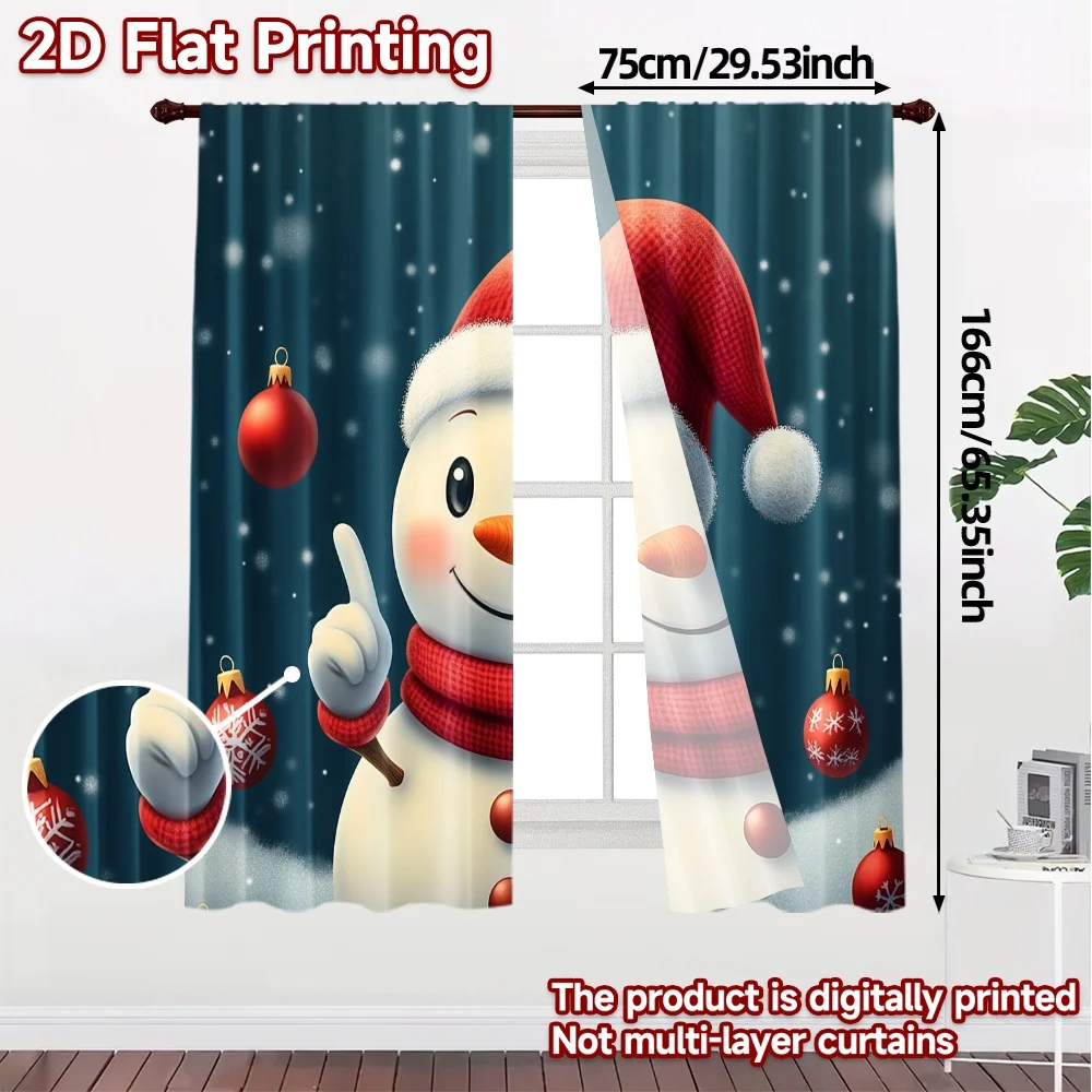 2pcs,Curtains Cute Snowman Christmas Bells (3) Print Modern Curtains 100% Polyester Curtains Gifts Ldeal for Kitchen, Bedroom &