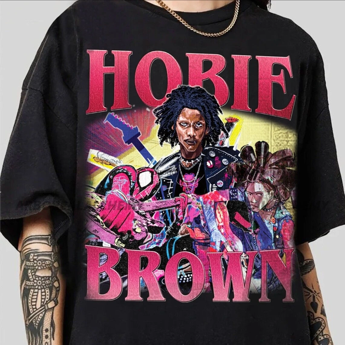 1 Hobie Brown Spider Punk Homage T-shirt  Hobie Brown Sweatshirt  Hobie Brown Bootleg Tee  Hobie Brown 90s Graphic Tee  Spiderma