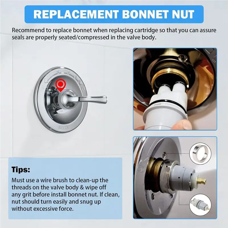 A36T-RP46074 Shower Cartridge Replacement For Delta 13/14 Series Single Handle Bath Tub Shower Faucet With RP22734 Bonnet Nut