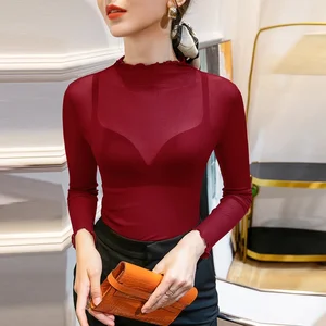 Đỏ màu đỏ tím đen màu xanh xám t -shirt trong suốt lưới gợi cảm câu lạc bộ gợi cảm bữa tiệc tốt cho phụ nữ áo dài tay 10 Áo sơ mi phụ nữ Roxa bán hàng chính - №8