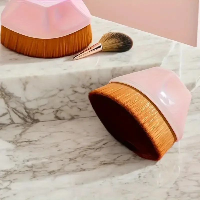 1Pc Kabuki Bruiningsborstel Met Siliconen Reinigingspad - Draagbare, No-Mess Foundation & Zelfbruiner Applicator Voor Gezicht En Lichaam