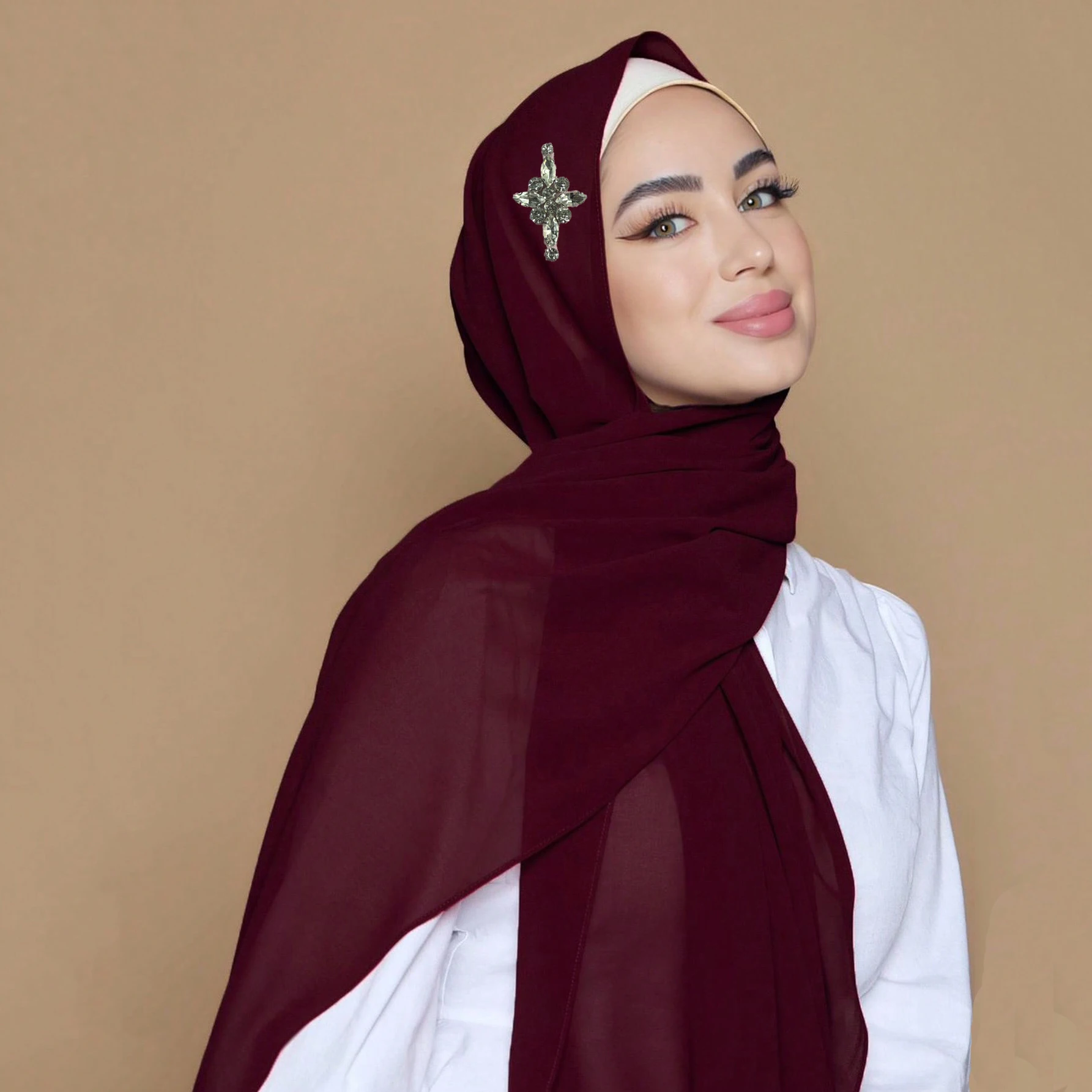 Premium Rhinestone Chiffon Hijab Malaysian Crystal Hijab Muslim Women Shawls Scarf Solid Headwraps Islamic Headscarf