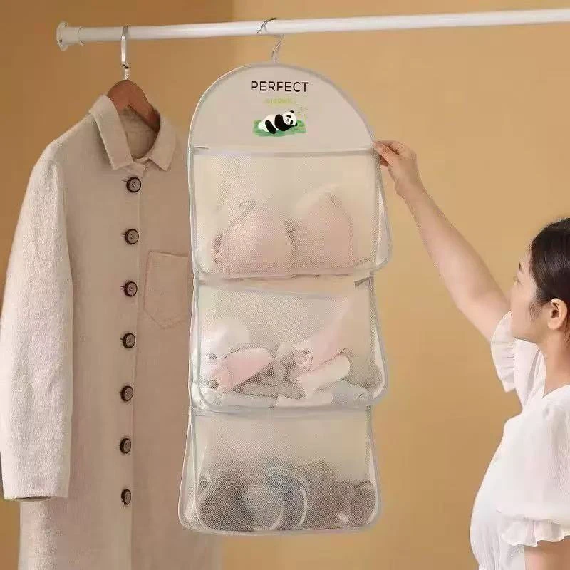 Large Capacity Storage Net Dormitory Wardrobe Socks Underwear Hanging Bag Multilayer Breathable Mesh Pocket Door Storage Bags