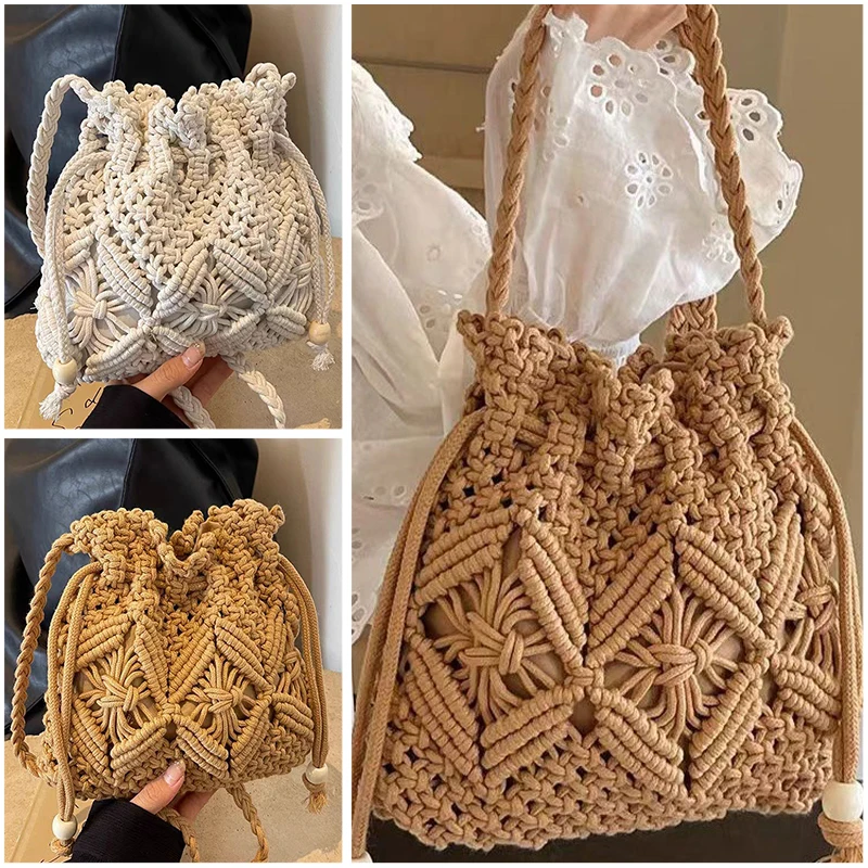 

Woven Straw Bag Women Summer New Fashion Niche Design Crossbody Bucket Bag Travel Vacation Seaside Beach Bag