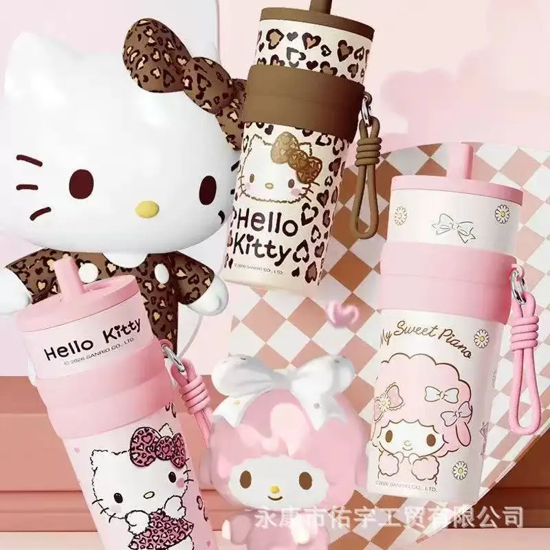 Hello Kitty Insulated Water Bottle, Cute High‑Appearance Straw Cup for Girls, Portable Large‑Capacity Tumbler