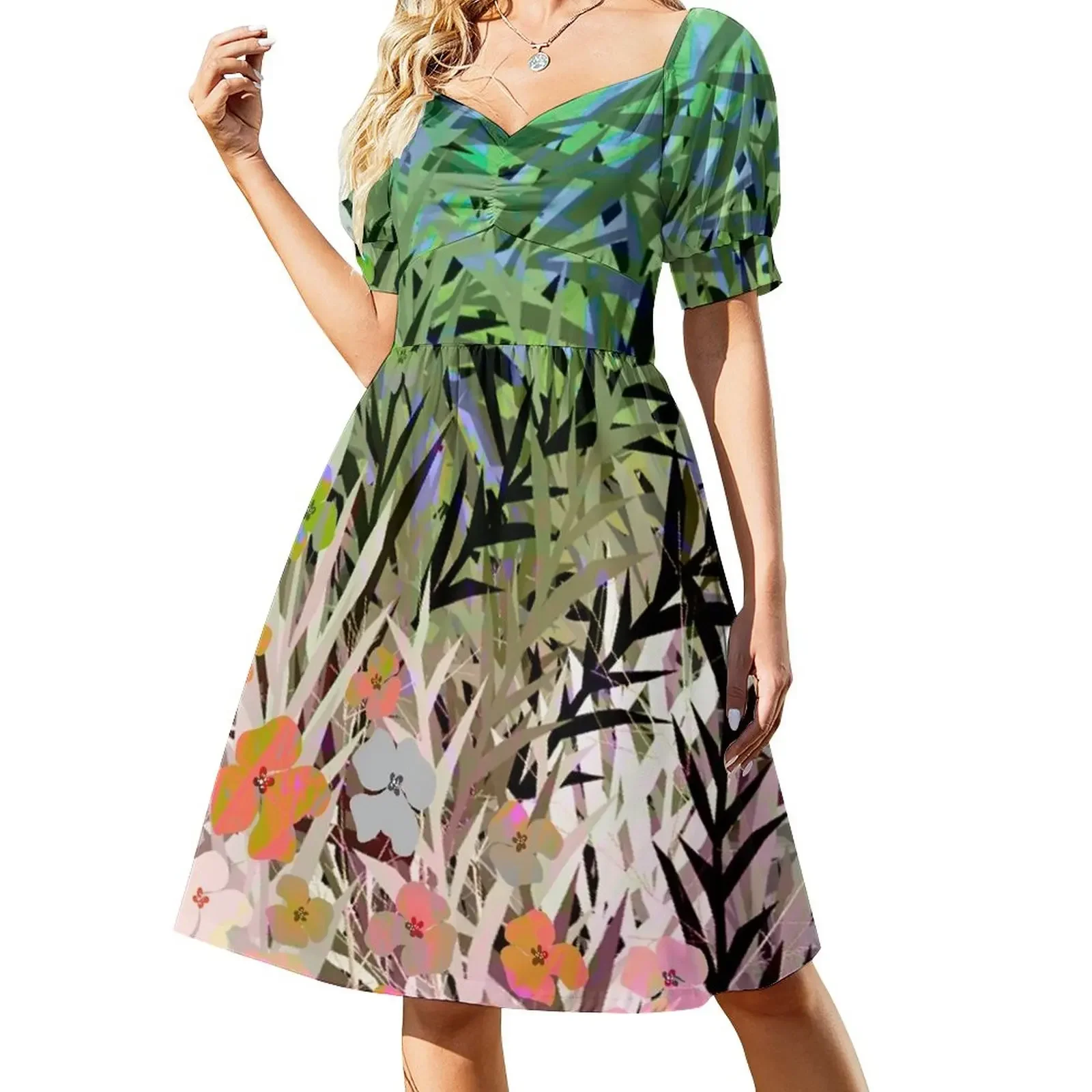 

Flowers market Short-Sleeved Dress elegant and pretty women's dresses dresses for official occasions evening dress women dress