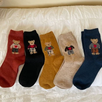 1 쌍 곰 여성 양말 귀여운 카와이 하라주쿠 통기성 가을 겨울 패션 곰 양말 여성 비즈니스 크리스마스 선물