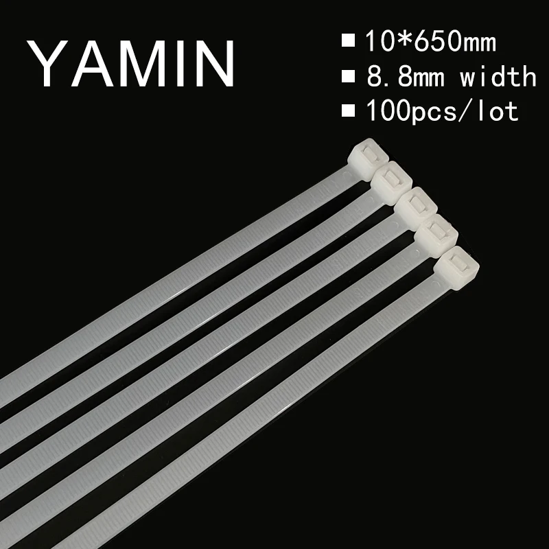 100pcs/pack 10*650mm Nylon Cable Ties Self-locking Latching White Black Computer Line Bundles For Wires Tidy