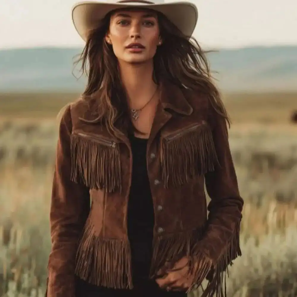 2026 new tassel suede jacket solid color lapel short slim autumn and winter belt women's jacket tassel women jacket